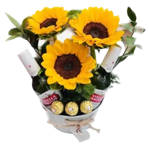 Balde Flores Girasoles, Cervezas Stella Artois Y Chocolates Ferrero - Flores Amarillas