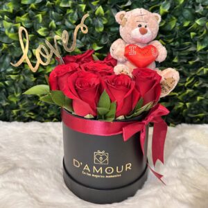 Box de rosas rojas con peluche